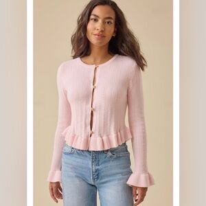 Altar’d State Ruffle Hem Cardigan With Flower Buttons